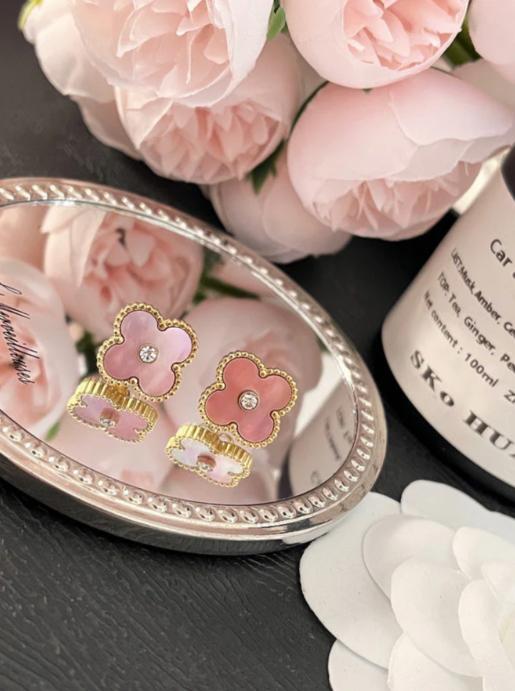 Pink Pearl Flower Earrings